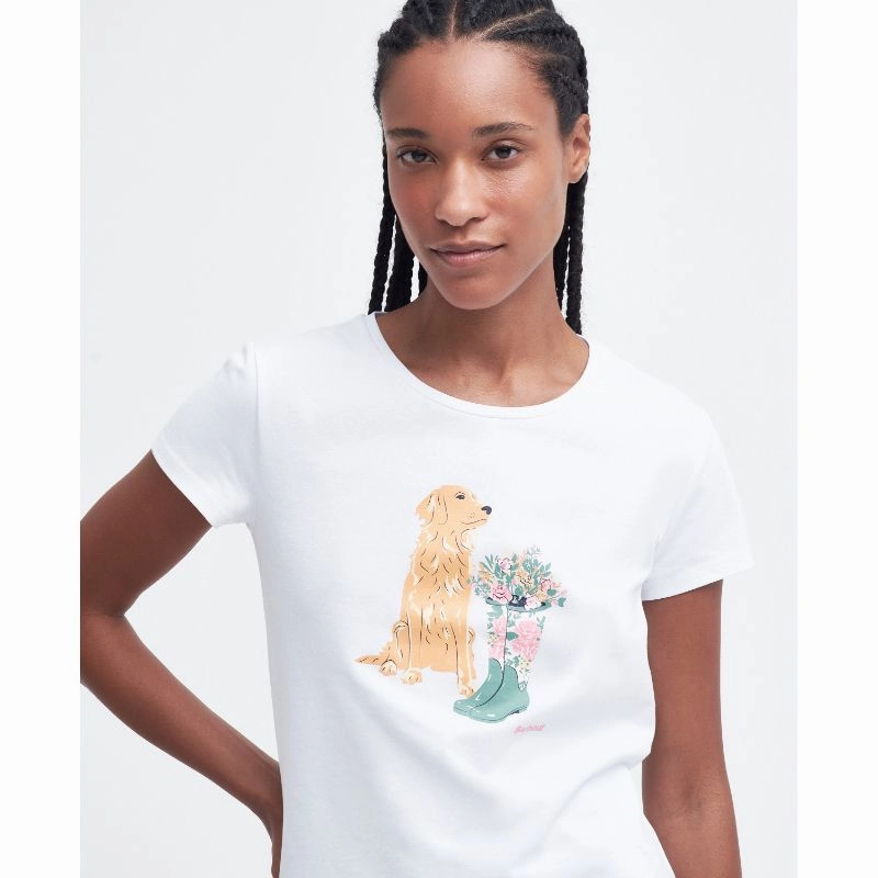 Barbour Rowen Ladies T-Shirt - White (Golden Retriever) Hot Pick Sale Gift Sale Event