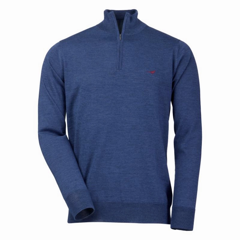 Limited Stock Offer Laksen Norfolk Mens Merino 1/4 Zip Jumper - Corn Blue