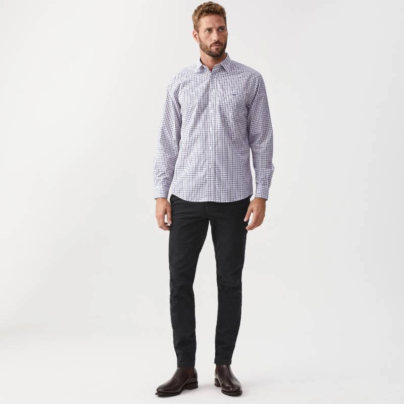 R.M.Williams Collins Mens Shirt - Navy/Burgundy/White Mega Hot Offer