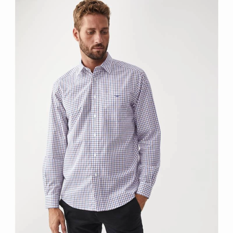 Save More Online R.M.Williams Collins Mens Shirt - Navy/Burgundy/White
