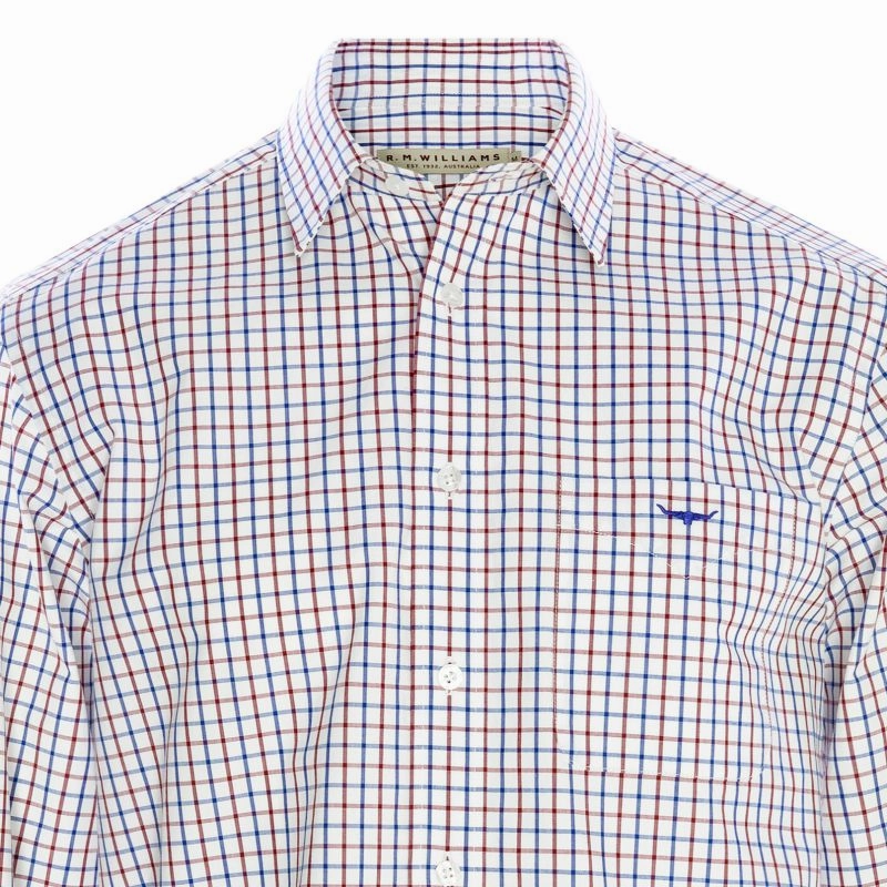 R.M.Williams Collins Mens Shirt - Navy/Burgundy/White Sweet Deal Inside Best Deal Today