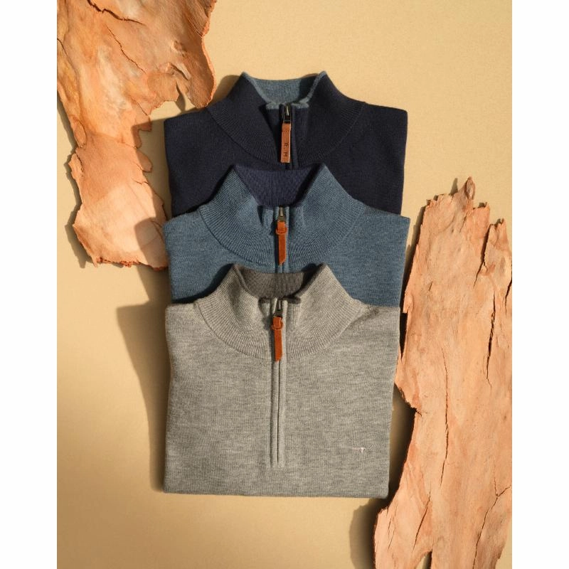 Hot Deals Today R.M.Williams Ernest Merino Knit 1/4 Zip Mens Sweater - Indigo