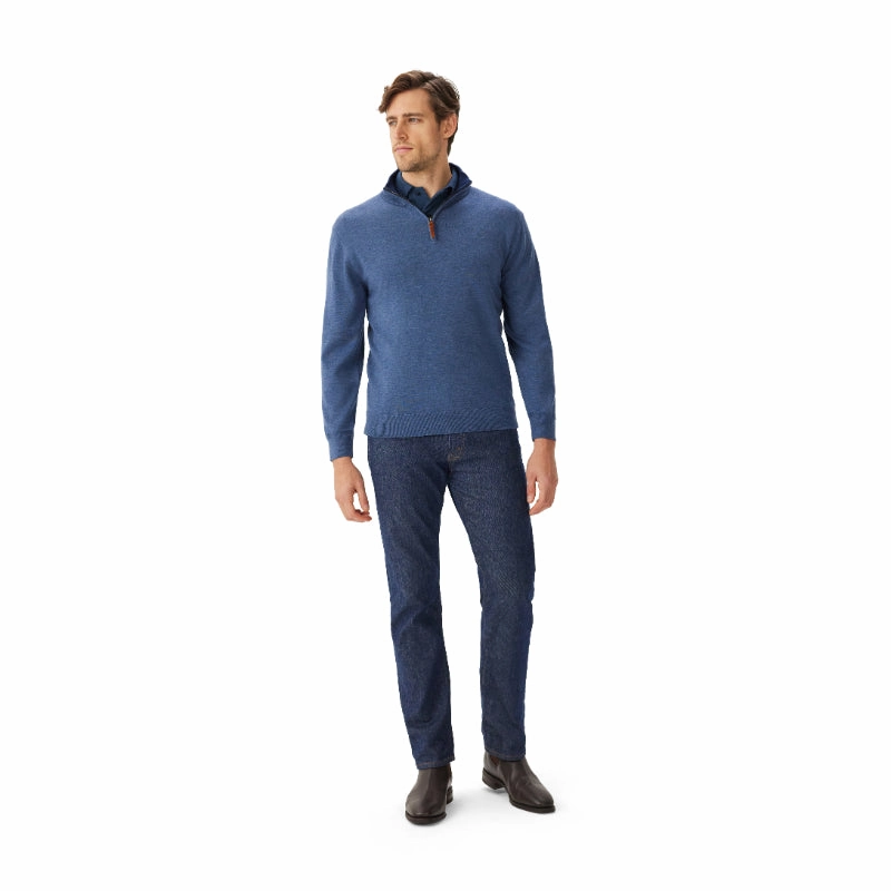 Shop the Savings R.M.Williams Ernest Merino Knit 1/4 Zip Mens Sweater - Indigo