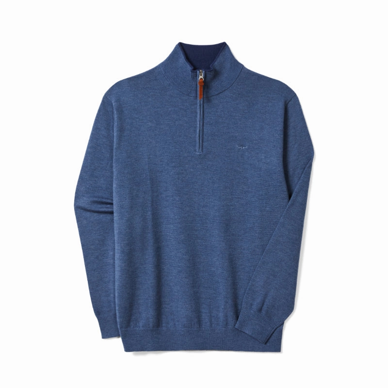 R.M.Williams Ernest Merino Knit 1/4 Zip Mens Sweater - Indigo Price Drop Alert