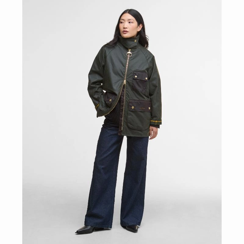 Barbour Luella Ladies Wax Jacket - Fern/Ancient Tartan Today Only Discount Alert