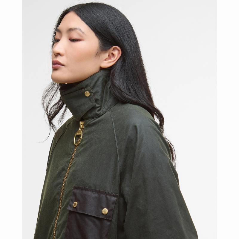 Barbour Luella Ladies Wax Jacket - Fern/Ancient Tartan Limited Time Offer Limited Stock Alert