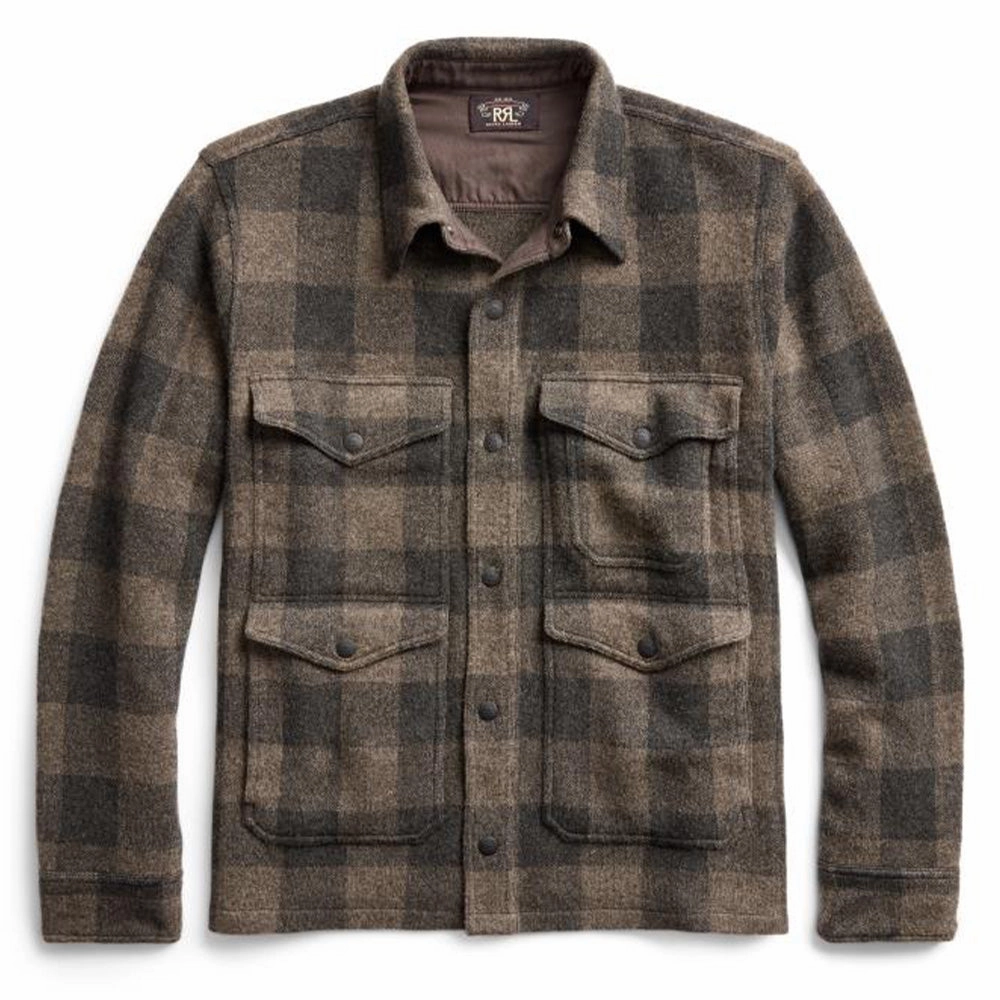 Rrl By Ralph Lauren Plaid Wool Workshirt Jumper Charcoal / Black Daily Special Offer Instant Discount