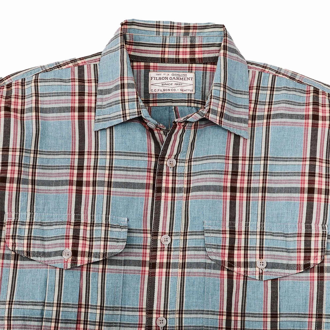 Exclusive Online Discount Filson Washed Feather Cloth Shirt Light Blue / Red / Natural Plaid