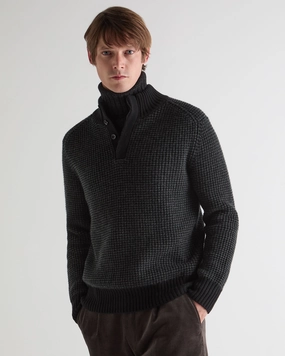 Shop Save Big Men'S Moss Stitch Half Button Cashmere Jumper Black