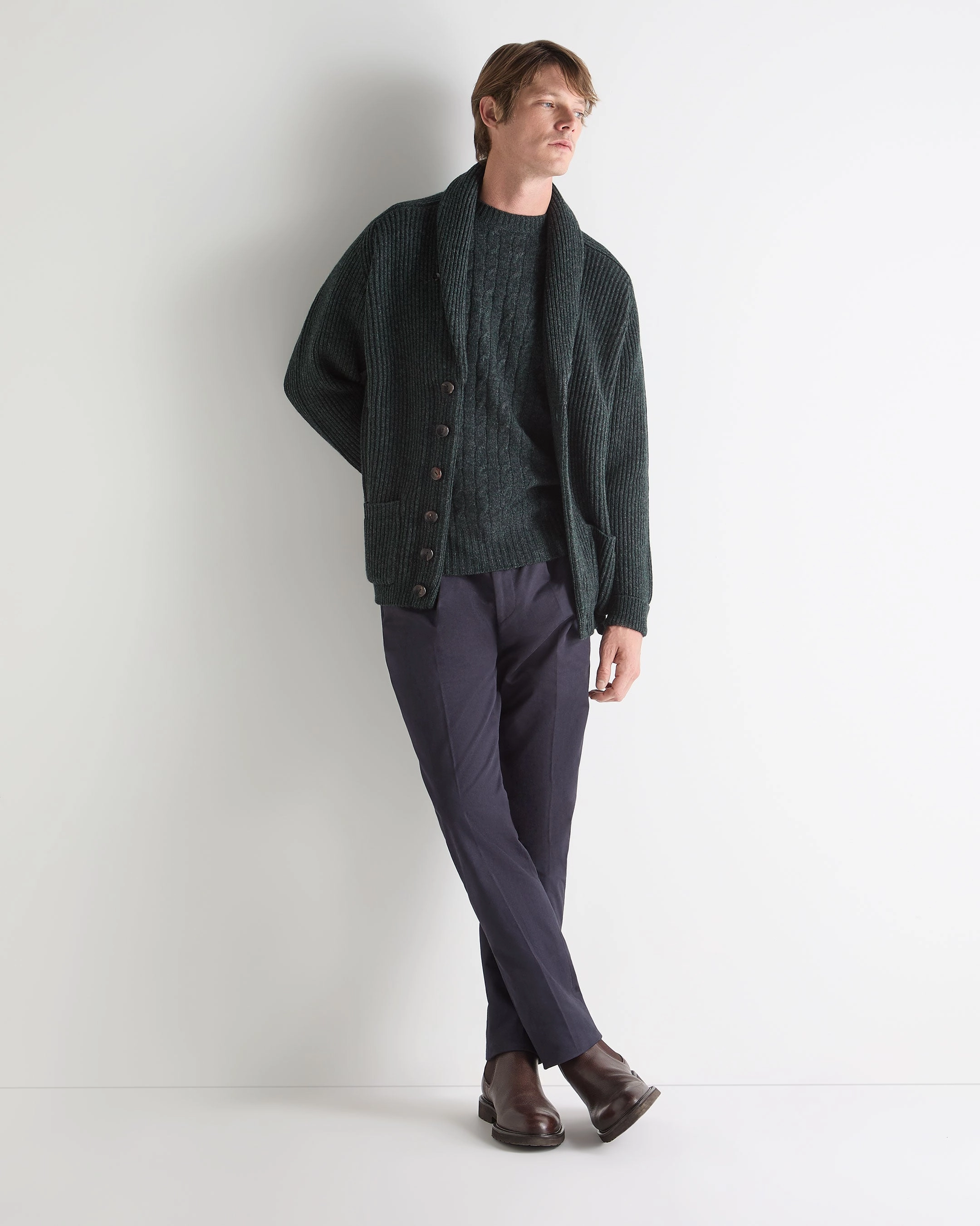 Men'S Thames Cable Round Neck Cashmere Jumper Green Melange Sweet Deal Inside Deal Frenzy Today