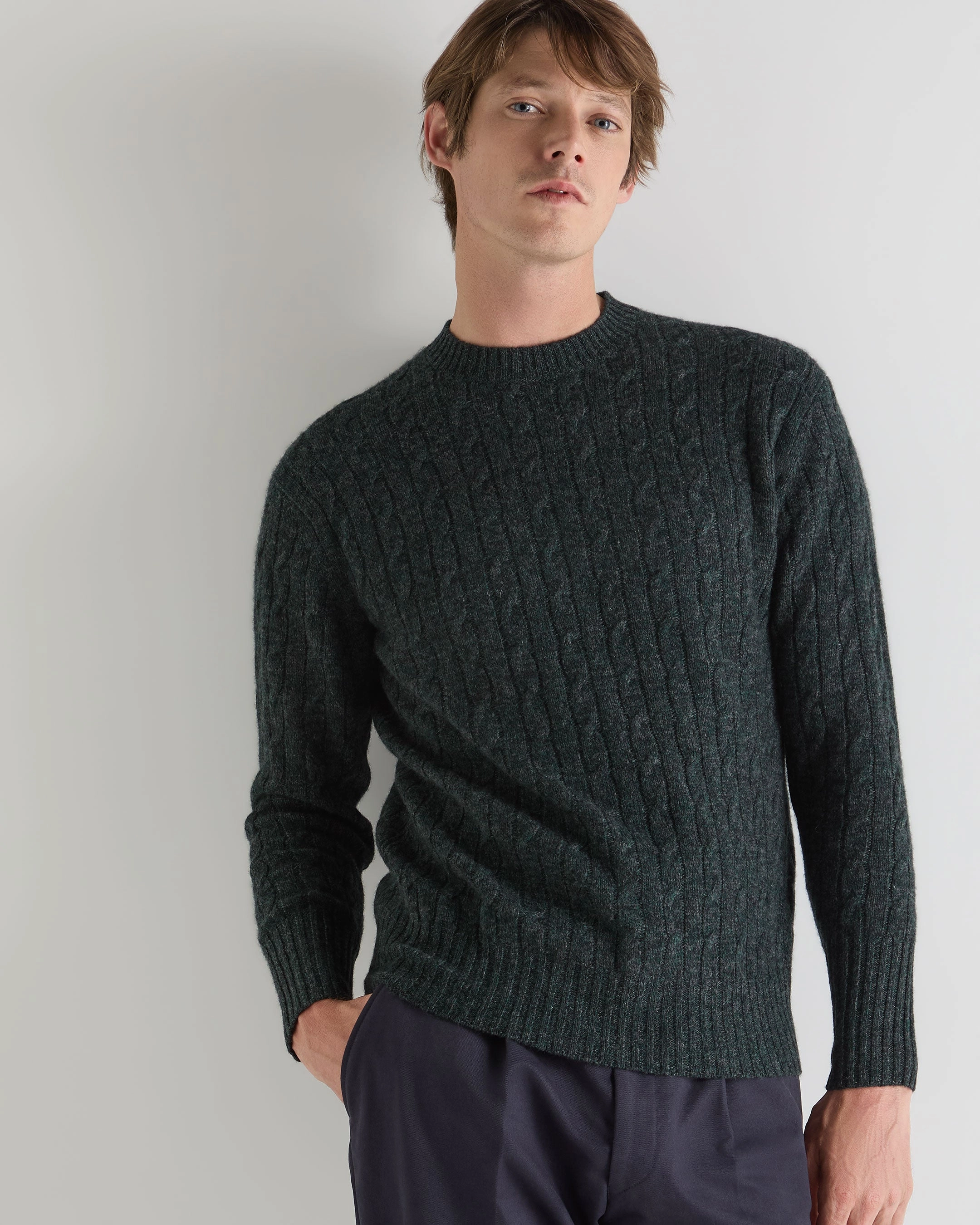 Best Seller Deal Special Savings Today Men'S Thames Cable Round Neck Cashmere Jumper Green Melange