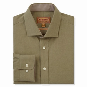 Schoffel Newton Tailored Sporting Fit Mens Cotton Wool Shirt - Olive Todays Special Savings Hot Offer Ending Soon