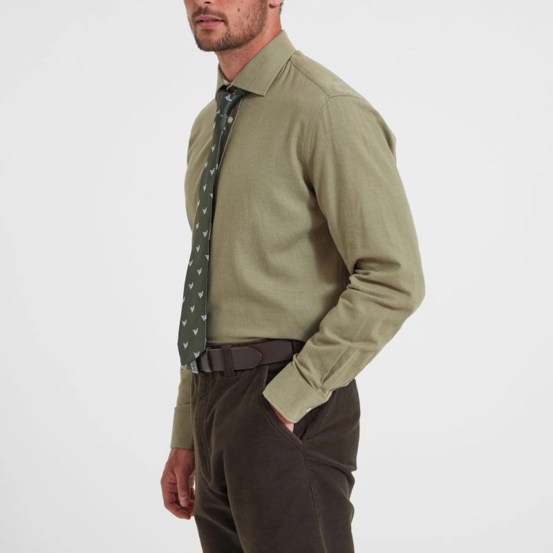Grab It Now Schoffel Newton Tailored Sporting Fit Mens Cotton Wool Shirt - Olive