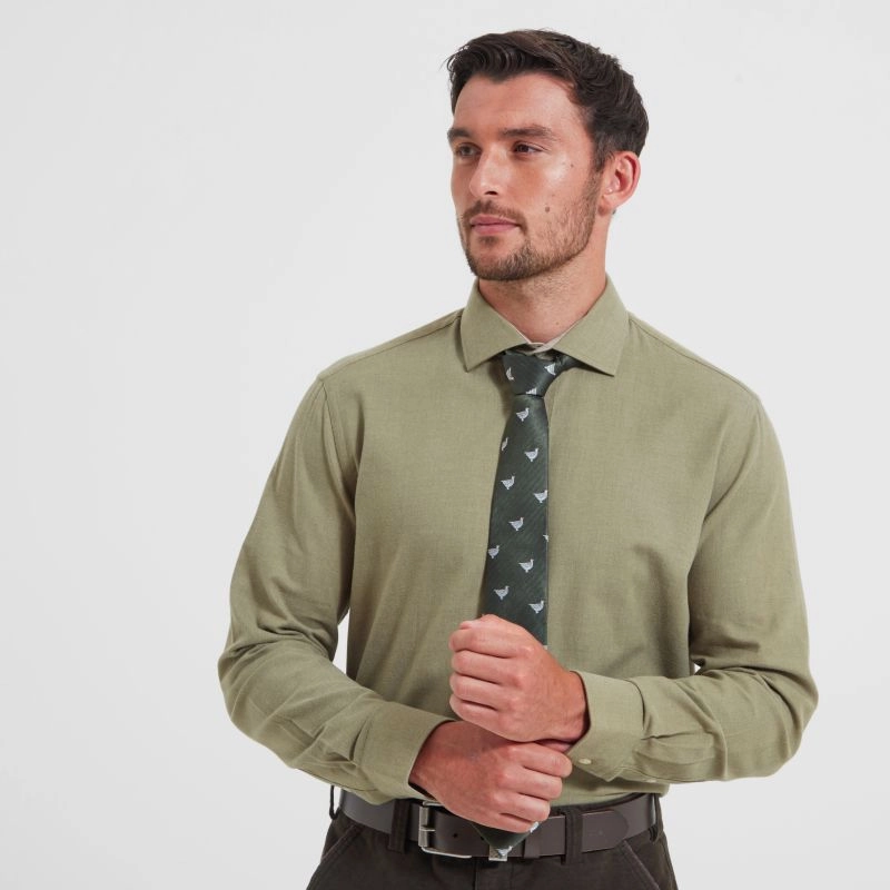 Grab Your Savings Schoffel Newton Tailored Sporting Fit Mens Cotton Wool Shirt - Olive