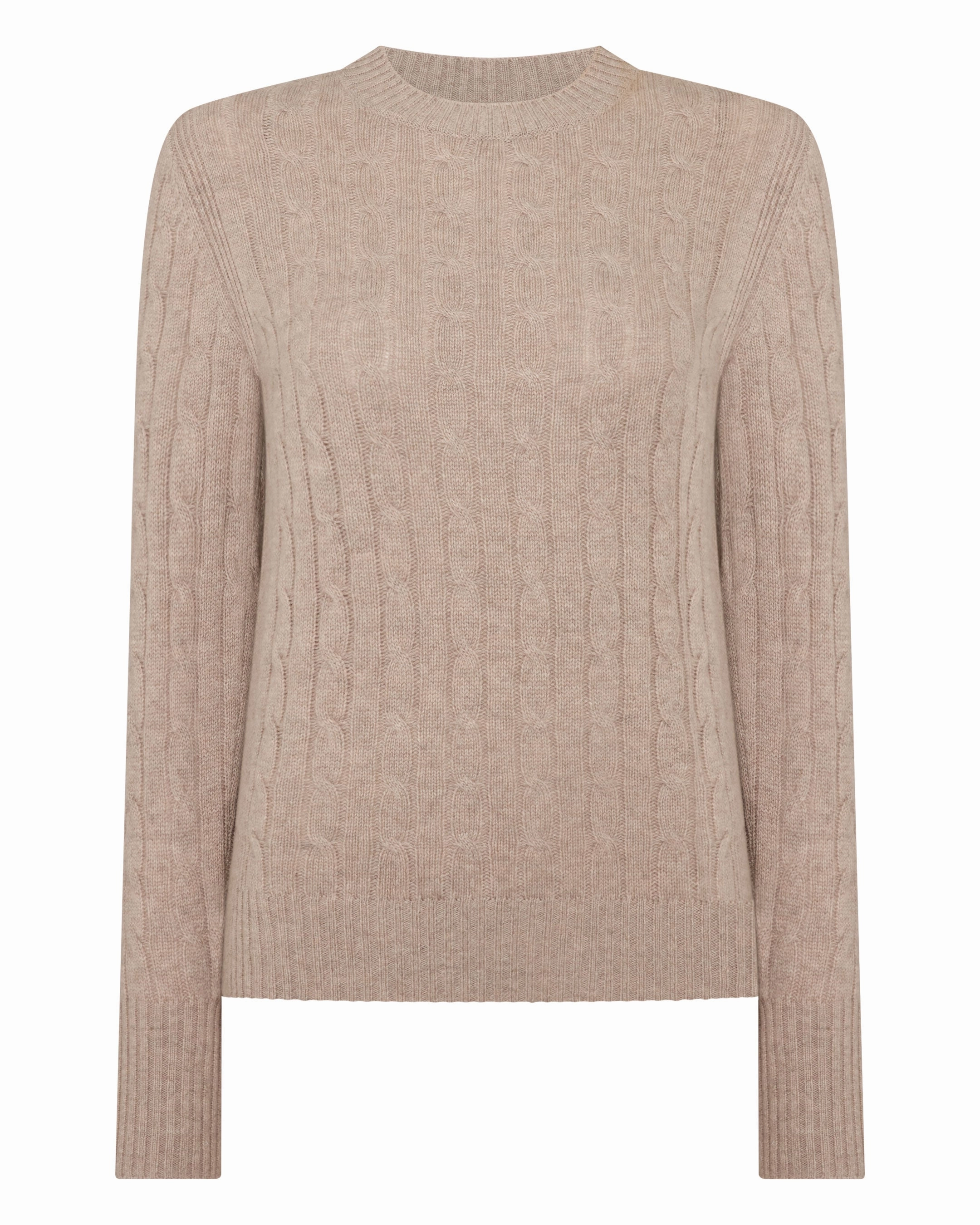 Women'S Adelyn Cable Round Neck Cashmere Jumper Oatmeal Brown Best Deal Online