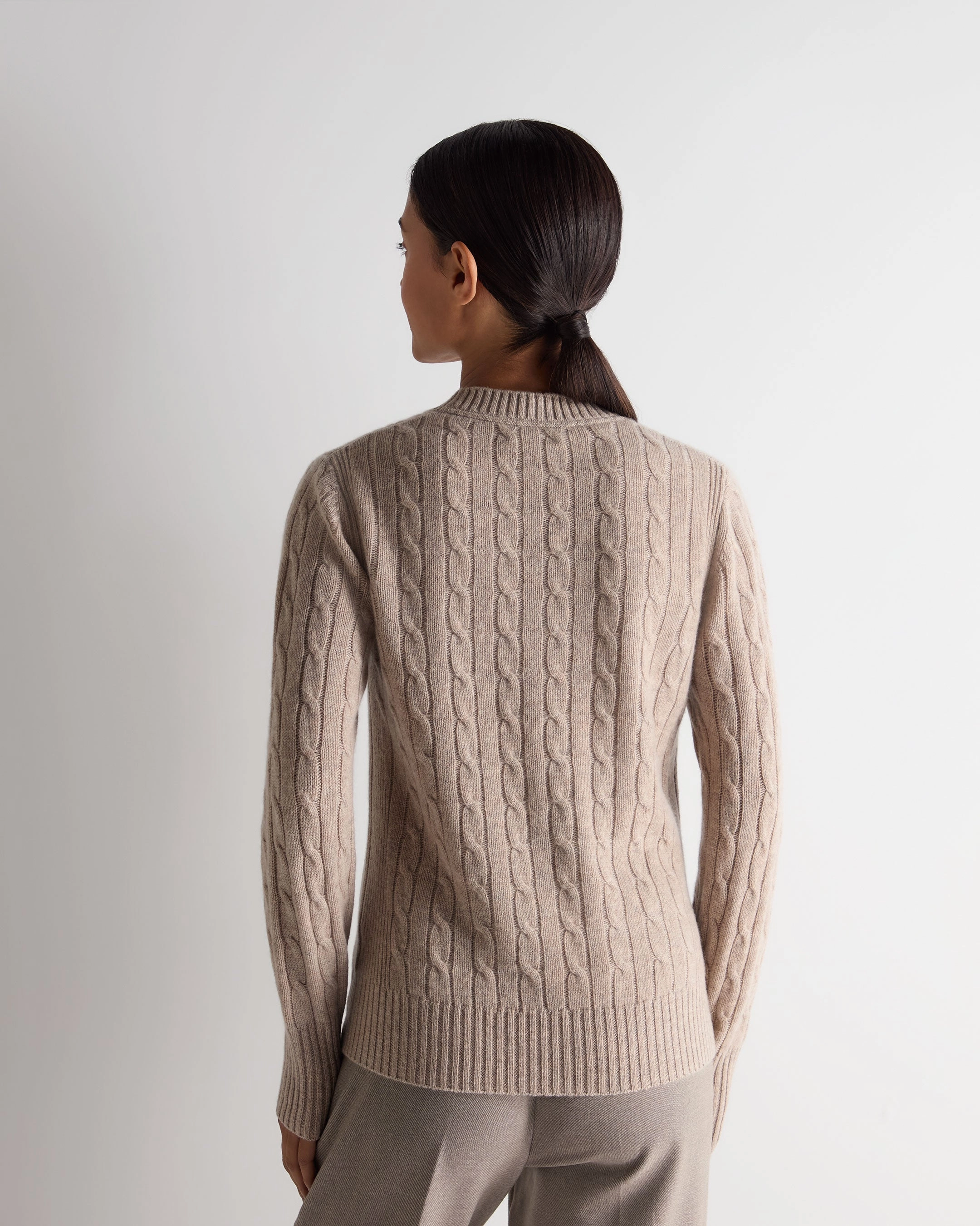Grab Your Deal Today Women'S Adelyn Cable Round Neck Cashmere Jumper Oatmeal Brown