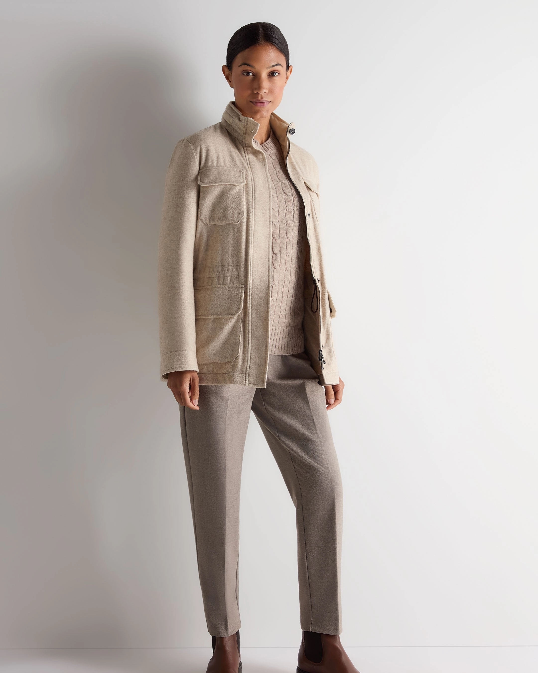 Women'S Adelyn Cable Round Neck Cashmere Jumper Oatmeal Brown Best Price Online