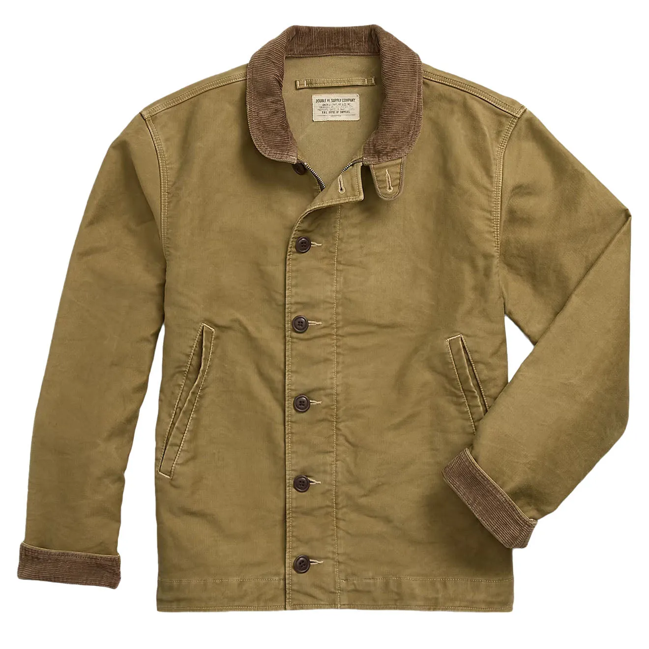 Rrl By Ralph Lauren Corduroy-Collar Cotton Deck Jacket Khaki Drab Trending Now Discount
