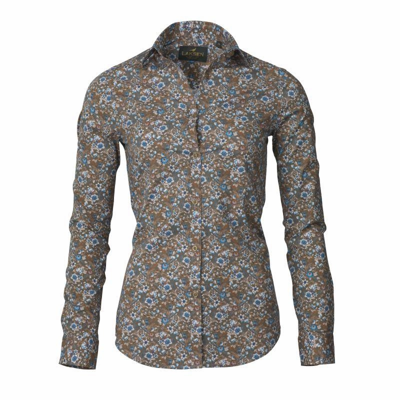 Laksen Birds & Blossom Ladies Cotton Shirt - Olive Hot Discount Deal