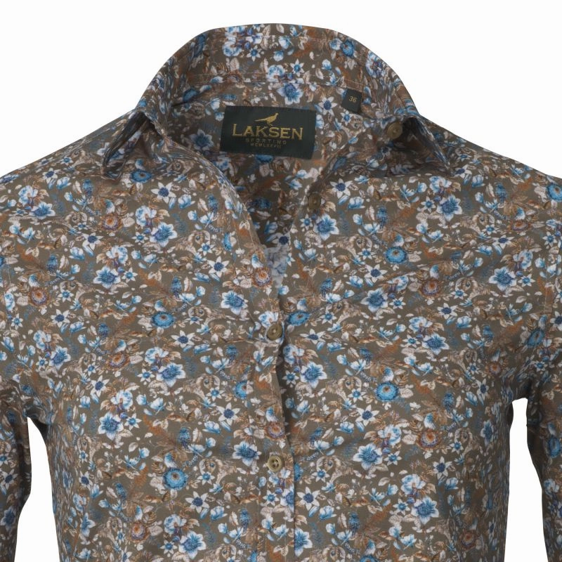 Grab It Before Gone Limited Stock Offer Laksen Birds & Blossom Ladies Cotton Shirt - Olive