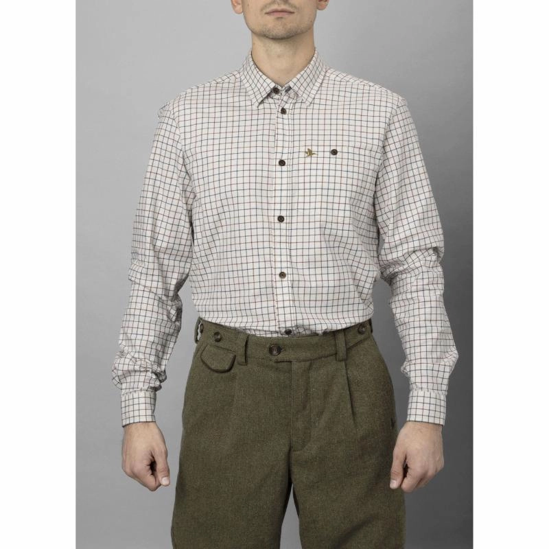 EndofWeek Deals Hot Offer Event Seeland Oxford Mens Shooting Shirt - Grape Leaf/Terracotta Check