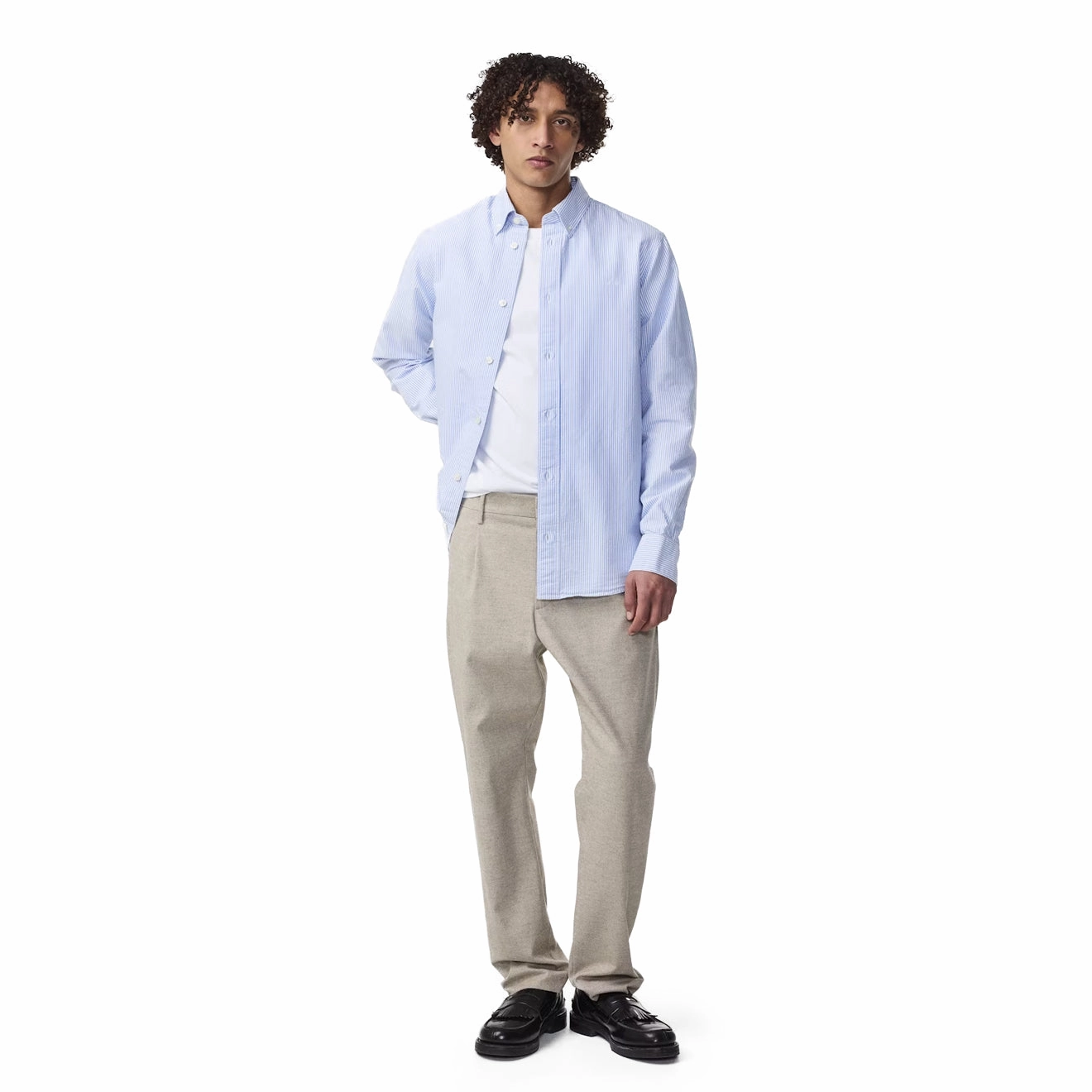 Nn07 Colby Bd Logo Regular Fit Oxford Shirt Blue Stripe Trending Deals Today