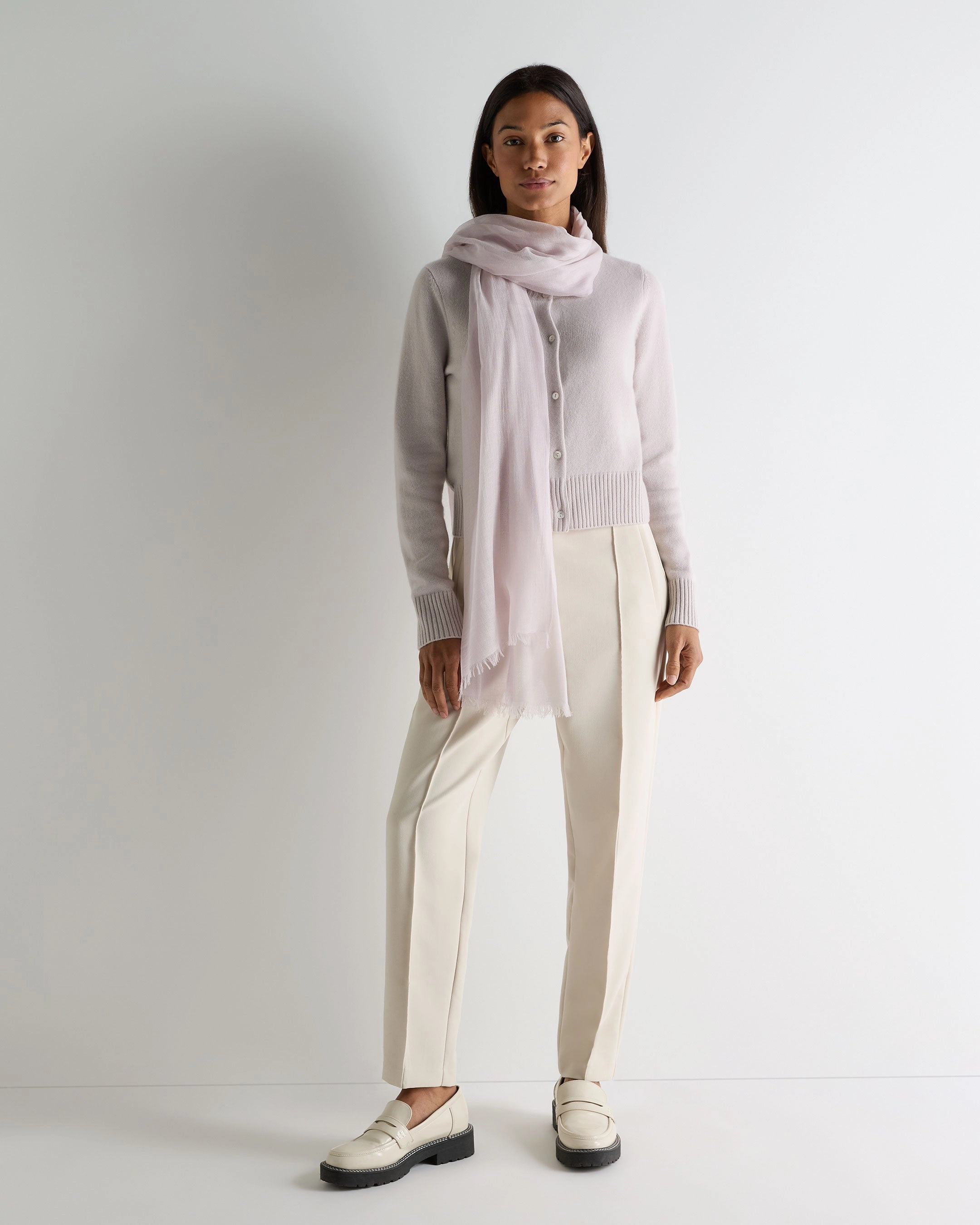 Women'S Chunky Crop Cashmere Cardigan Snow Grey Todays Special Picks
