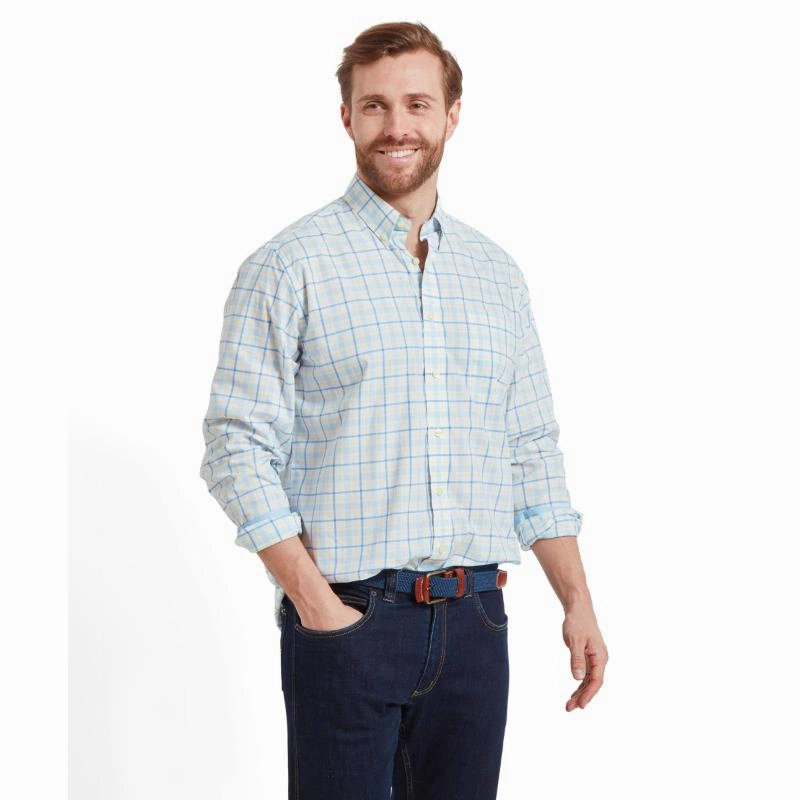 Schoffel Polstead Classic Fit Mens Shirt - Sky Blue/Pale Blue/Yellow Special Occasion Discount