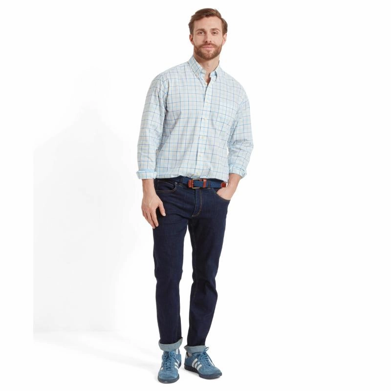 Schoffel Polstead Classic Fit Mens Shirt - Sky Blue/Pale Blue/Yellow Exclusive Hot Pick