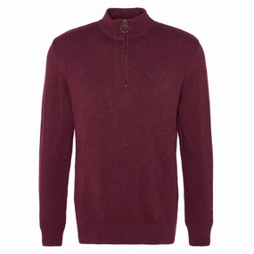 MustHave Deals Barbour Tisbury Lambswool 1/4 Zip Mens Jumper - Ruby