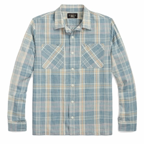 Rrl By Ralph Lauren Madras Camp Shirt Light Blue Sale Ending Soon