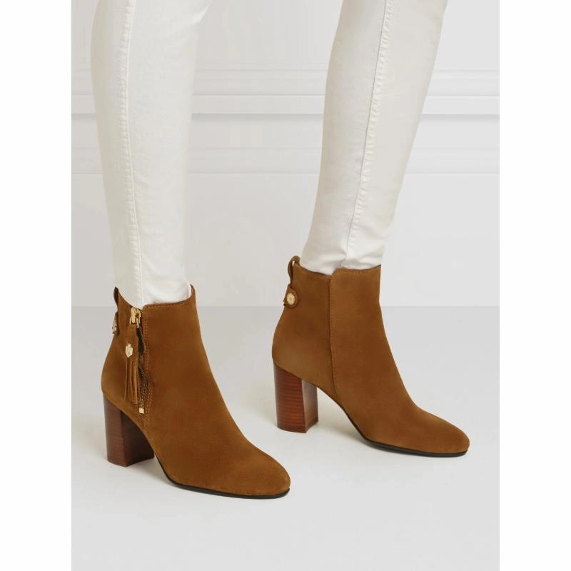 Daily Clearance Deal Fairfax & Favor Oakham Ladies Suede Heeled Ankle Boot - Tan