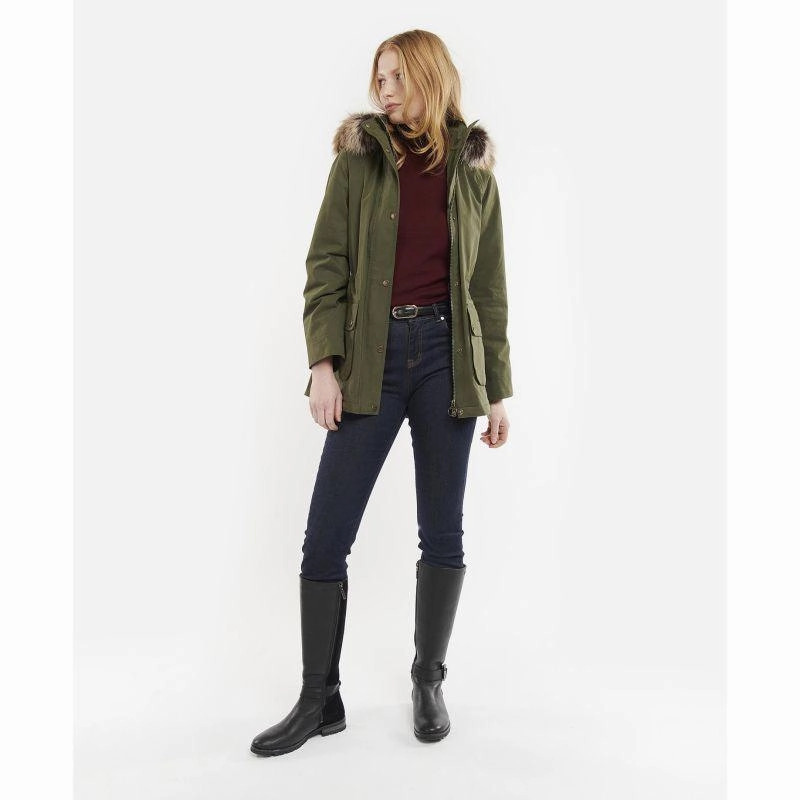 Barbour Meadow Ladies Waterproof Jacket - Olive/Classic Hot Offer Event Mega Online Discount