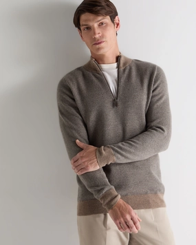 Men'S Temple Jacquard Half Zip Cashmere Jumper Smoky Herringbone Grey Steal the Deal Now