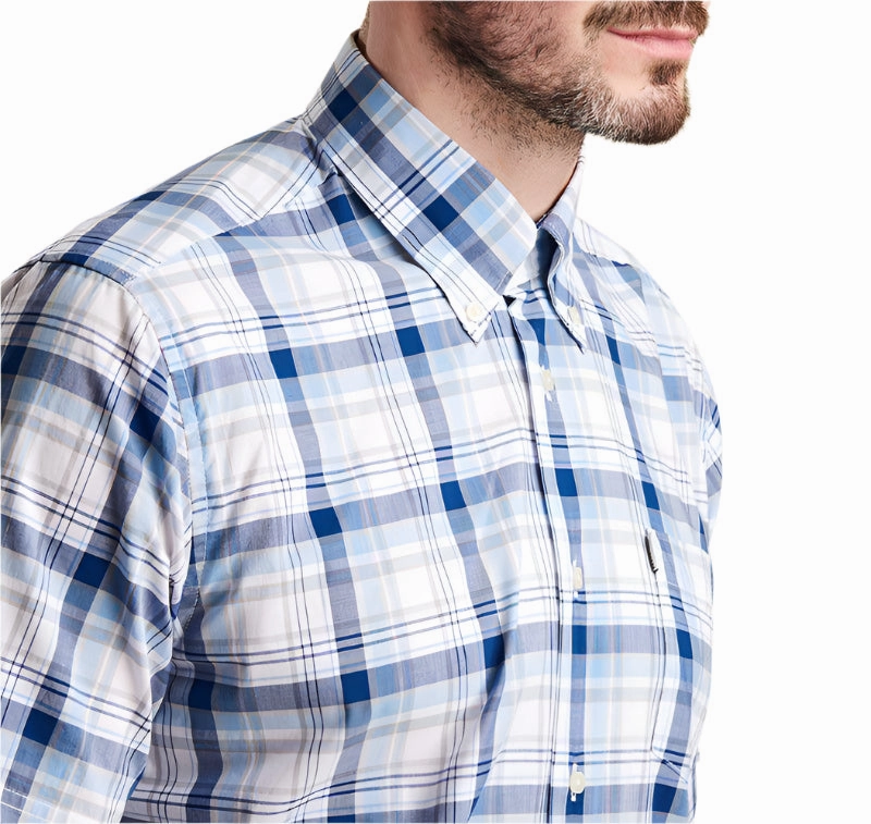Barbour Madras Regular Fit Short Sleeved Mens Shirt - Blue Shop Grab Offer