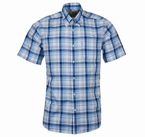 Todays Best Deal Big Clearance Event Barbour Madras Regular Fit Short Sleeved Mens Shirt - Blue