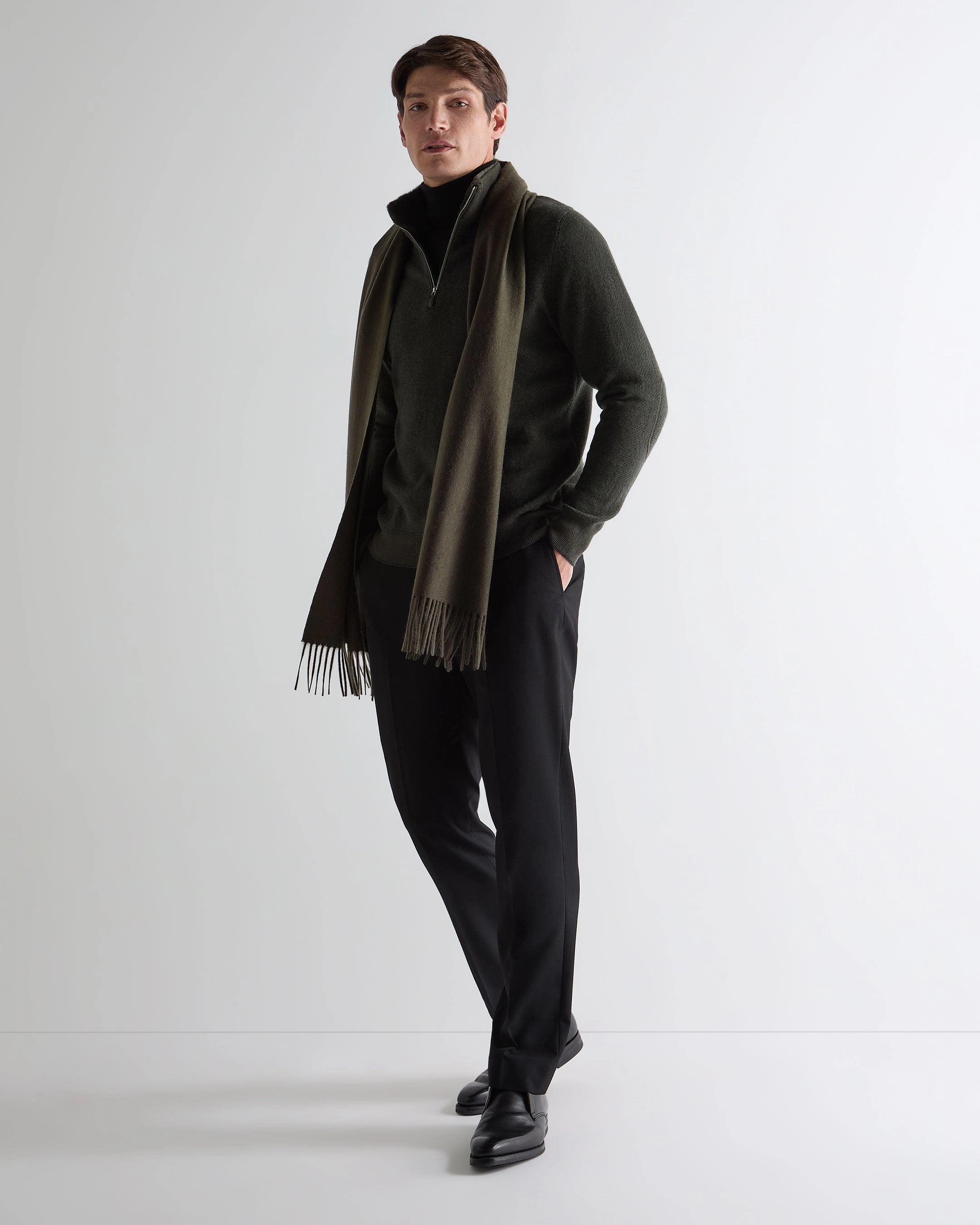Men'S Fur Trim Half Zip Cashmere Jumper Arabica Khaki Green Clearance Sale Today Only Discount Alert