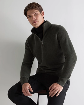 Today Only Special Shop the Savings Men'S Fur Trim Half Zip Cashmere Jumper Arabica Khaki Green