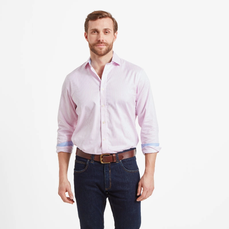 Daily Special Offer Limited Edition Offer Schoffel Greenwich Double Cuff Tailored Fit Mens Shirt - Pale Pink Stripe