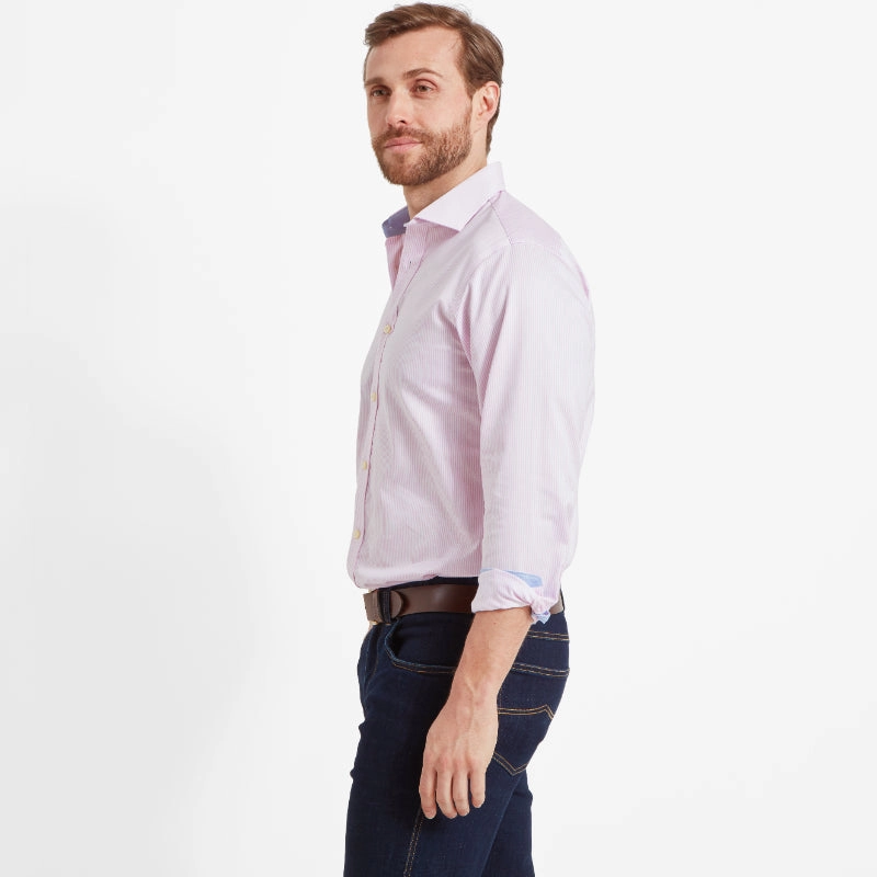 Trendy Picks Today Today Only Special Schoffel Greenwich Double Cuff Tailored Fit Mens Shirt - Pale Pink Stripe