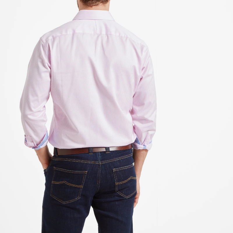 Schoffel Greenwich Double Cuff Tailored Fit Mens Shirt - Pale Pink Stripe Limited Stock Offer Big Savings Event