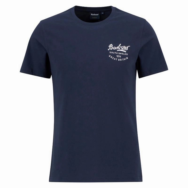 Barbour Script Graphic Mens T-Shirt - Navy Mega Discount Today Clearance Event