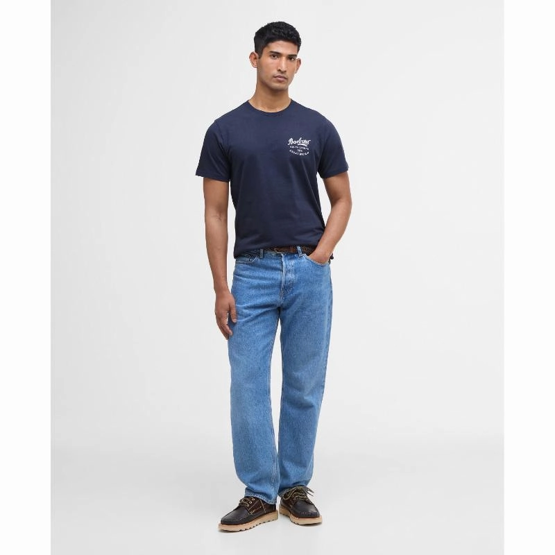 Trending Hot Picks Barbour Script Graphic Mens T-Shirt - Navy