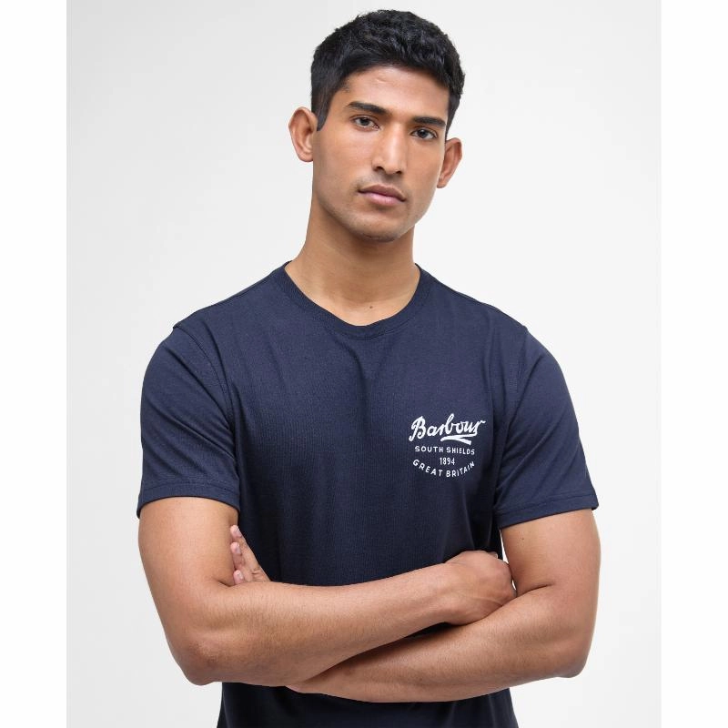 Weekend Flash Offer Barbour Script Graphic Mens T-Shirt - Navy