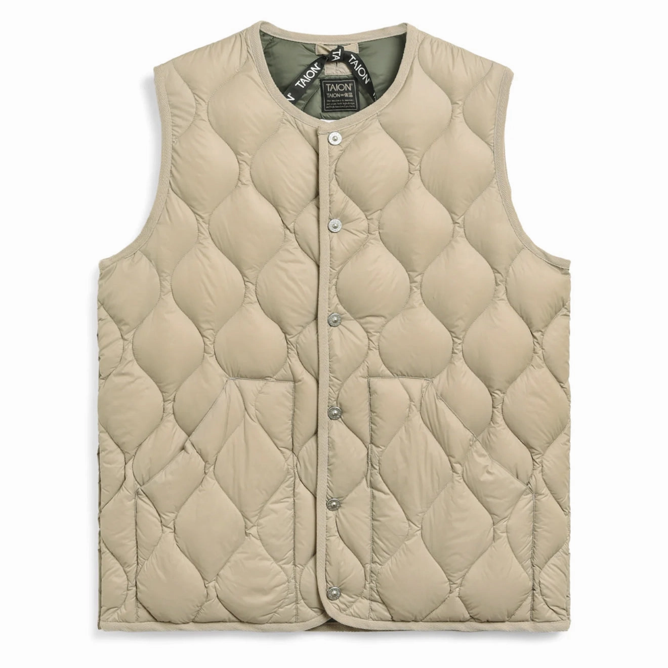 Taion Womens Military Crew Neck Down Vest Soft Shell Grey Beige Exclusive Online Discount Hot Offer Inside