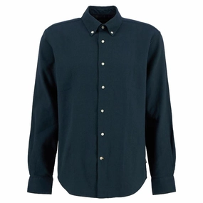Barbour Tamish Herringbone Regular Mens Shirt - Navy Weekend Flash Offer Dont Miss This Offer