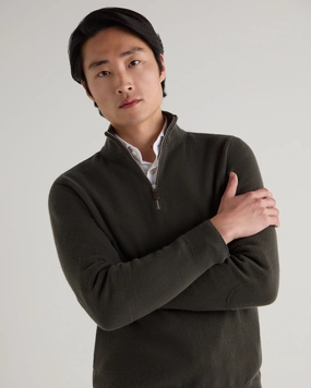 Men'S Carnaby Half Zip Cashmere Jumper Arabica Khaki Green GiftWorthy Sale