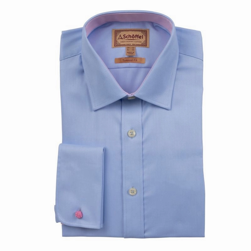 Schoffel Greenwich Double Cuff Tailored Fit Mens Shirt - Light Blue Diagonal Flash Deal Today