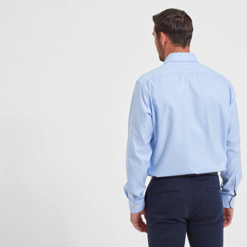 Schoffel Greenwich Double Cuff Tailored Fit Mens Shirt - Light Blue Diagonal Weekend Sale Special