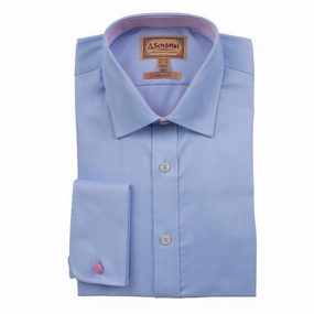 Schoffel Greenwich Double Cuff Tailored Fit Mens Shirt - Light Blue Diagonal Flash Deal Today